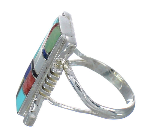Sterling Silver And Multicolor Southwestern Jewelry Ring Size 7-1/4 YX75119